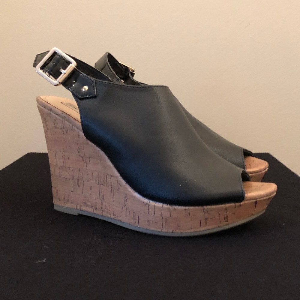Sleek black Pleather Wedges 6.5